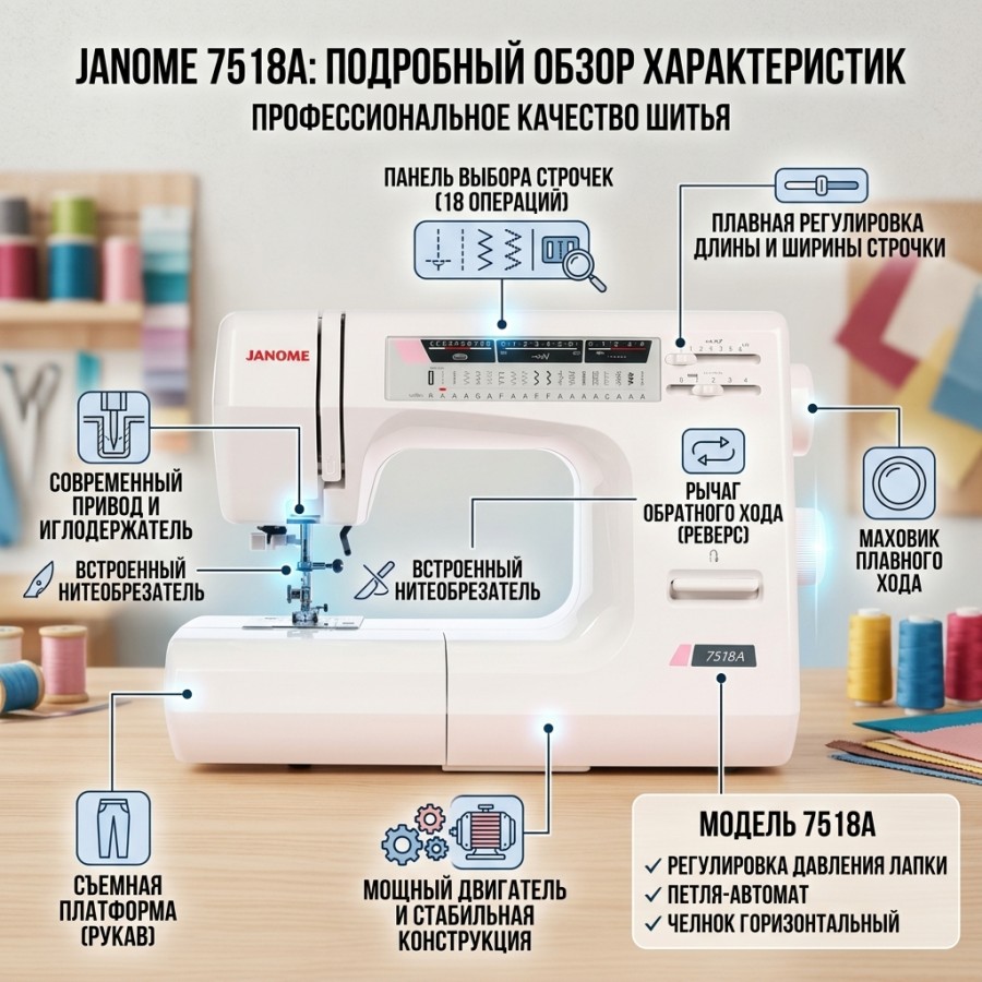 Швейная машина Janome 7518A — швейная техника