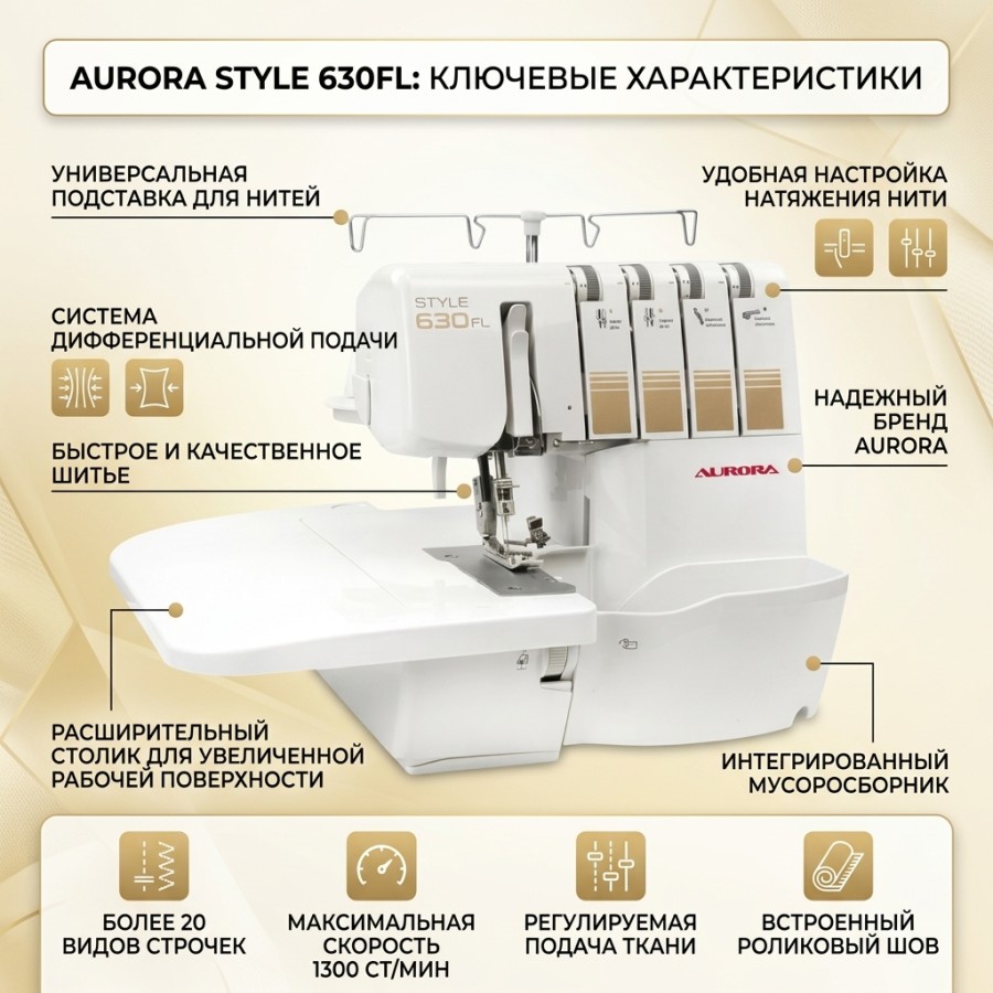 Оверлок Aurora Style 630FL — швейная техника